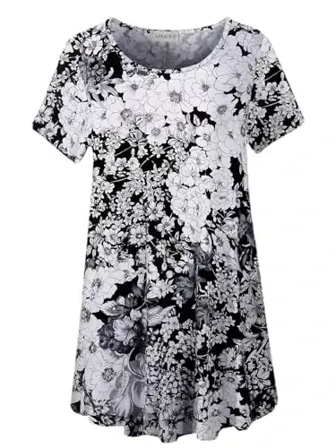LARACE Plus Size Tops for Women Short Sleeve Shirts Casual Summer Clothes Round Neck Tunics for Leggings - MODAZONE