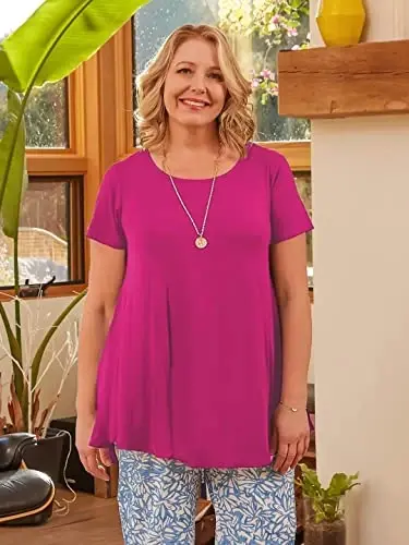 LARACE Plus Size Tops for Women Short Sleeve Shirts Casual Summer Clothes Round Neck Tunics for Leggings - 3