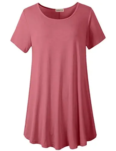 LARACE Plus Size Tops for Women Short Sleeve Shirts Casual Summer Clothes Round Neck Tunics for Leggings - 1
