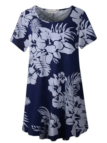 LARACE Plus Size Tops for Women Short Sleeve Shirts Casual Summer Clothes Round Neck Tunics for Leggings - 1
