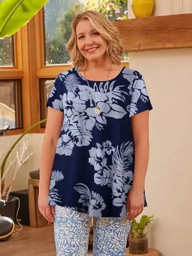 LARACE Plus Size Tops for Women Short Sleeve Shirts Casual Summer Clothes Round Neck Tunics for Leggings - 3