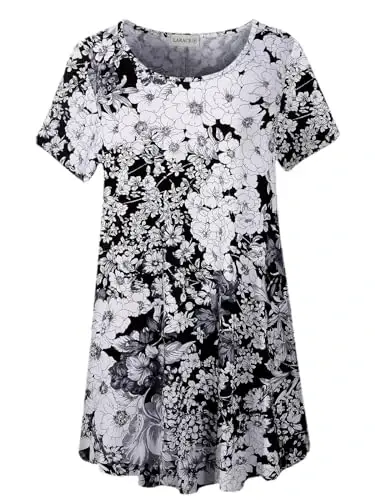 LARACE Plus Size Tops for Women Short Sleeve Shirts Casual Summer Clothes Round Neck Tunics for Leggings - MODAZONE