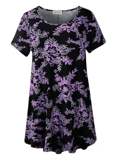 LARACE Plus Size Tops for Women Short Sleeve Shirts Casual Summer Clothes Round Neck Tunics for Leggings - 1