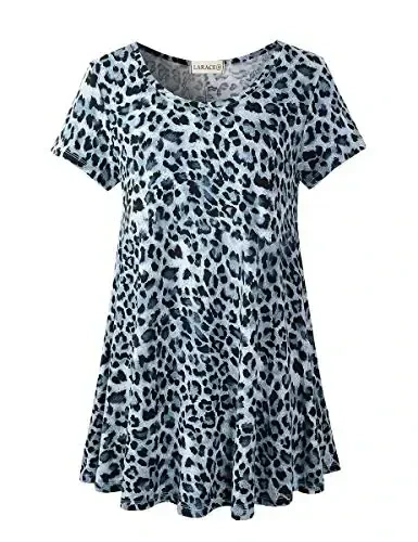 LARACE Plus Size Tops for Women Short Sleeve Shirts Casual Summer Clothes Round Neck Tunics for Leggings 