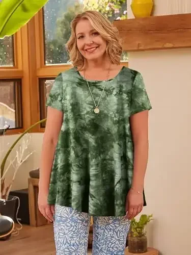 LARACE Plus Size Tops for Women Short Sleeve Shirts Casual Summer Clothes Round Neck Tunics for Leggings - 3