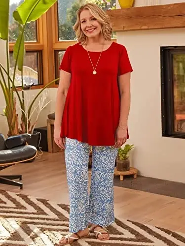 LARACE Plus Size Tops for Women Short Sleeve Shirts Casual Summer Clothes Round Neck Tunics for Leggings - 4