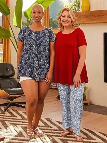 LARACE Plus Size Tops for Women Short Sleeve Shirts Casual Summer Clothes Round Neck Tunics for Leggings - 6