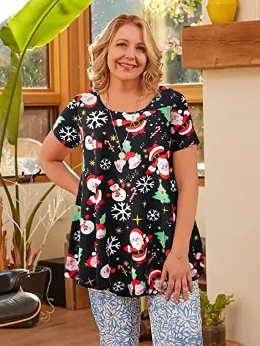 LARACE Plus Size Tops for Women Short Sleeve Shirts Casual Summer Clothes Round Neck Tunics for Leggings - MODAZONE (1)