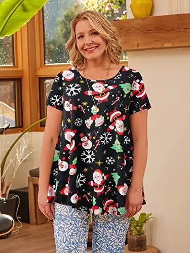 LARACE Plus Size Tops for Women Short Sleeve Shirts Casual Summer Clothes Round Neck Tunics for Leggings - 3