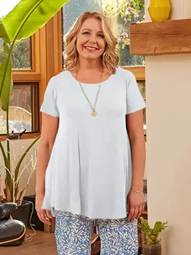 LARACE Plus Size Tops for Women Short Sleeve Shirts Casual Summer Clothes Round Neck Tunics for Leggings - 3