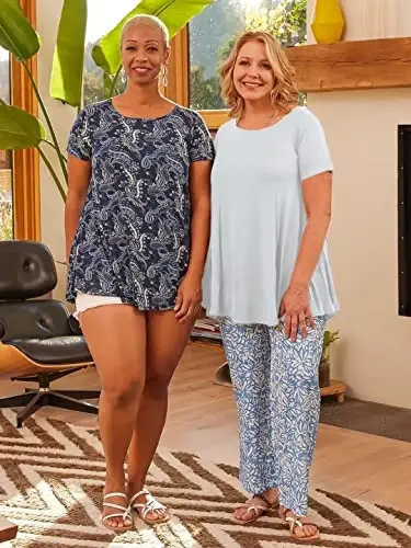 LARACE Plus Size Tops for Women Short Sleeve Shirts Casual Summer Clothes Round Neck Tunics for Leggings - 6