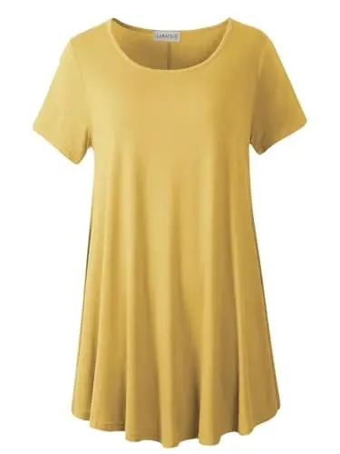LARACE Plus Size Tops for Women Short Sleeve Shirts Casual Summer Clothes Round Neck Tunics for Leggings - 1