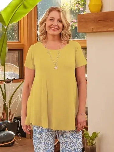 LARACE Plus Size Tops for Women Short Sleeve Shirts Casual Summer Clothes Round Neck Tunics for Leggings - 3