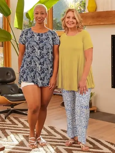 LARACE Plus Size Tops for Women Short Sleeve Shirts Casual Summer Clothes Round Neck Tunics for Leggings - 6