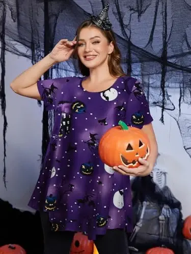 LARACE Plus Size Tops for Women Short Sleeve Shirts Casual Summer Clothes Round Neck Tunics for Leggings - MODAZONE (1)