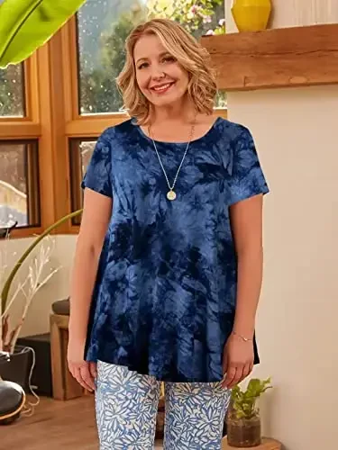 LARACE Plus Size Tops for Women Short Sleeve Shirts Casual Summer Clothes Round Neck Tunics for Leggings - 3