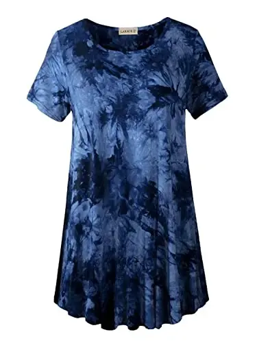 LARACE Plus Size Tops for Women Short Sleeve Shirts Casual Summer Clothes Round Neck Tunics for Leggings - 1