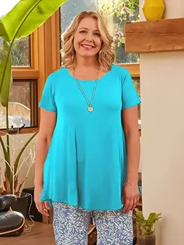 LARACE Plus Size Tops for Women Short Sleeve Shirts Casual Summer Clothes Round Neck Tunics for Leggings - 3