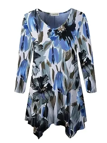 LARACE Plus Size Tops for Women Tunic Asymmetrical Dress Shirts 3/4 Sleeve V Neck Flowy Ladies Clothes for Leggings - LARACE