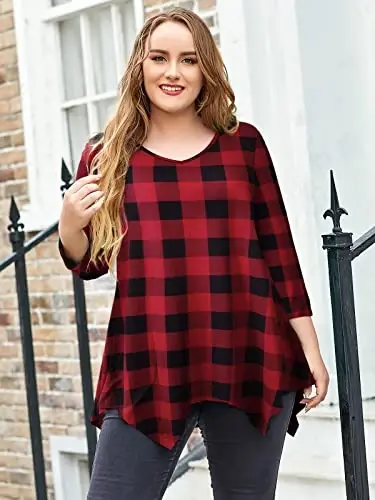 LARACE Plus Size Tops for Women Tunic Asymmetrical Dress Shirts 3/4 Sleeve V Neck Flowy Ladies Clothes for Leggings - 3