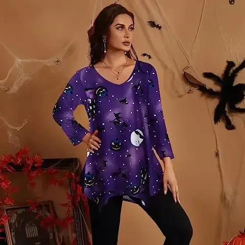 LARACE Plus Size Tops for Women Tunic Asymmetrical Dress Shirts 3/4 Sleeve V Neck Flowy Ladies Clothes for Leggings - 3