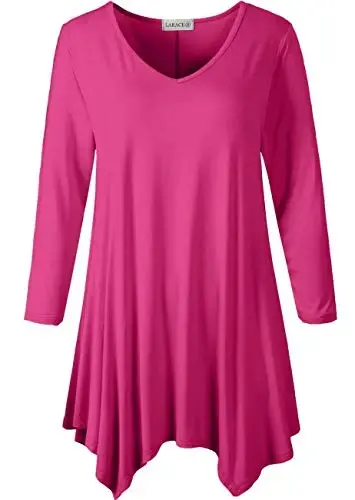 LARACE Plus Size Tops for Women Tunic Asymmetrical Dress Shirts 3/4 Sleeve V Neck Flowy Ladies Clothes for Leggings - LARACE