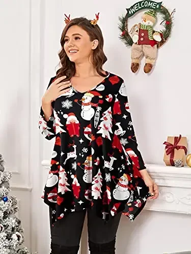 LARACE Plus Size Tops for Women Tunic Asymmetrical Dress Shirts 3/4 Sleeve V Neck Flowy Ladies Clothes for Leggings - 3