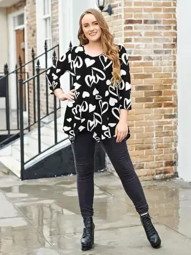 LARACE Plus Size Tops for Women Tunic Asymmetrical Dress Shirts 3/4 Sleeve V Neck Flowy Ladies Clothes for Leggings - 5