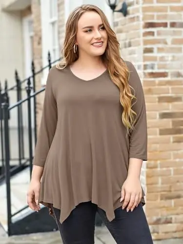 LARACE Plus Size Tops for Women Tunic Asymmetrical Dress Shirts 3/4 Sleeve V Neck Flowy Ladies Clothes for Leggings - 4