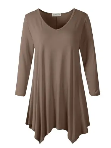 LARACE Plus Size Tops for Women Tunic Asymmetrical Dress Shirts 3/4 Sleeve V Neck Flowy Ladies Clothes for Leggings 