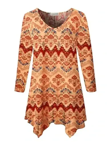 LARACE Plus Size Tops for Women Tunic Asymmetrical Dress Shirts 3/4 Sleeve V Neck Flowy Ladies Clothes for Leggings - 1