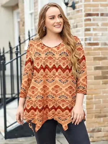 LARACE Plus Size Tops for Women Tunic Asymmetrical Dress Shirts 3/4 Sleeve V Neck Flowy Ladies Clothes for Leggings - 4