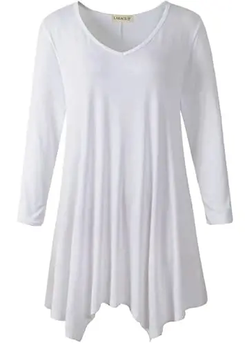 LARACE Plus Size Tops for Women Tunic Asymmetrical Dress Shirts 3/4 Sleeve V Neck Flowy Ladies Clothes for Leggings 