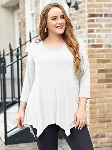LARACE Plus Size Tops for Women Tunic Asymmetrical Dress Shirts 3/4 Sleeve V Neck Flowy Ladies Clothes for Leggings - 4