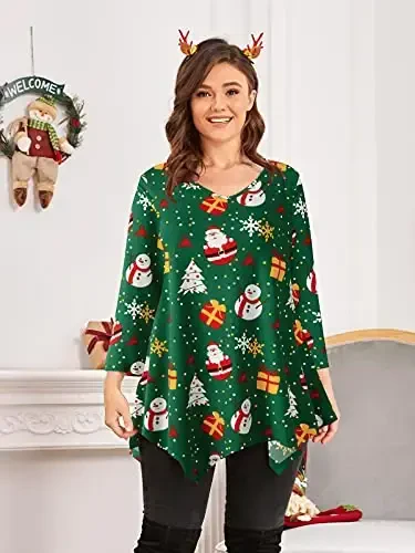 LARACE Plus Size Tops for Women Tunic Asymmetrical Dress Shirts 3/4 Sleeve V Neck Flowy Ladies Clothes for Leggings - MODAZONE (1)