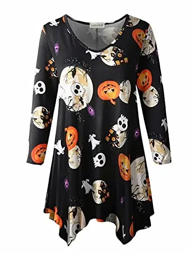 LARACE Plus Size Tops for Women Tunic Asymmetrical Dress Shirts 3/4 Sleeve V Neck Flowy Ladies Clothes for Leggings 