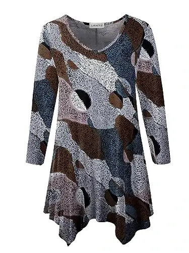 LARACE Plus Size Tops for Women Tunic Asymmetrical Dress Shirts 3/4 Sleeve V Neck Flowy Ladies Clothes for Leggings - 1