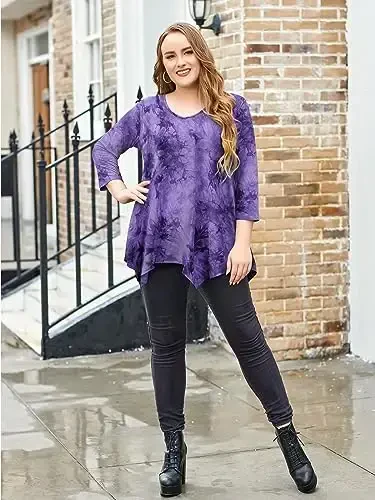 LARACE Plus Size Tops for Women Tunic Asymmetrical Dress Shirts 3/4 Sleeve V Neck Flowy Ladies Clothes for Leggings - 5