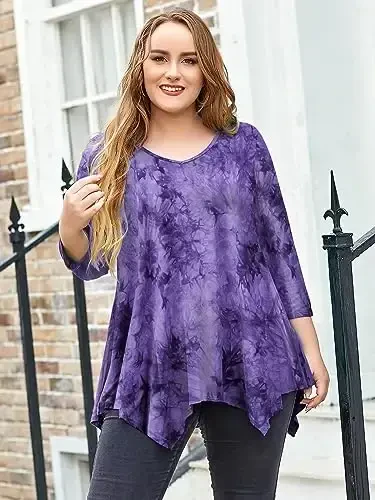 LARACE Plus Size Tops for Women Tunic Asymmetrical Dress Shirts 3/4 Sleeve V Neck Flowy Ladies Clothes for Leggings - 3