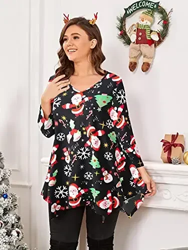 LARACE Plus Size Tops for Women Tunic Asymmetrical Dress Shirts 3/4 Sleeve V Neck Flowy Ladies Clothes for Leggings - 3