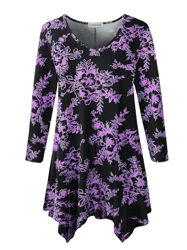 LARACE Plus Size Tops for Women Tunic Asymmetrical Dress Shirts 3/4 Sleeve V Neck Flowy Ladies Clothes for Leggings 