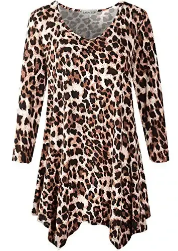 LARACE Plus Size Tops for Women Tunic Asymmetrical Dress Shirts 3/4 Sleeve V Neck Flowy Ladies Clothes for Leggings 