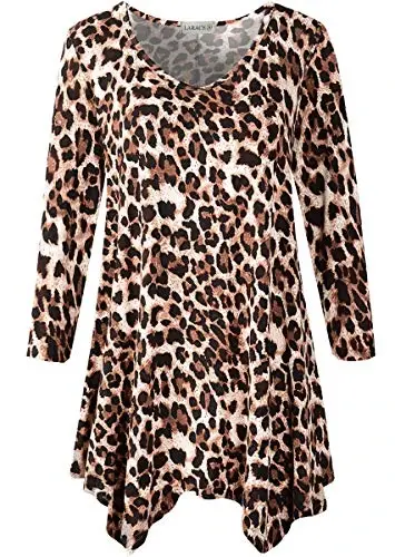 LARACE Plus Size Tops for Women Tunic Asymmetrical Dress Shirts 3/4 Sleeve V Neck Flowy Ladies Clothes for Leggings - 1