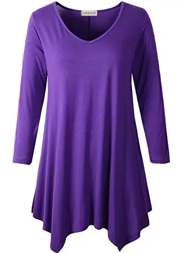 LARACE Plus Size Tops for Women Tunic Asymmetrical Dress Shirts 3/4 Sleeve V Neck Flowy Ladies Clothes for Leggings - 1