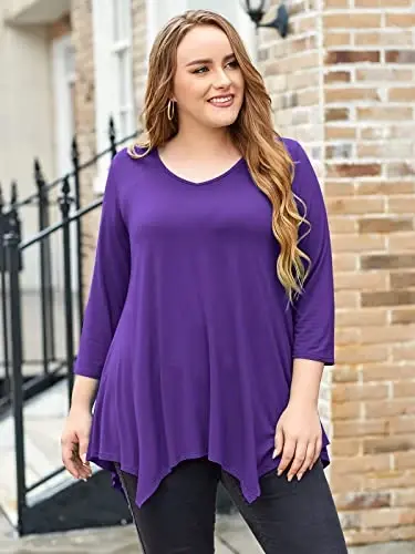 LARACE Plus Size Tops for Women Tunic Asymmetrical Dress Shirts 3/4 Sleeve V Neck Flowy Ladies Clothes for Leggings - 4