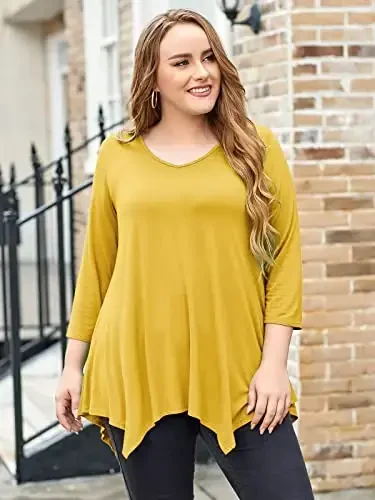 LARACE Plus Size Tops for Women Tunic Asymmetrical Dress Shirts 3/4 Sleeve V Neck Flowy Ladies Clothes for Leggings - 4