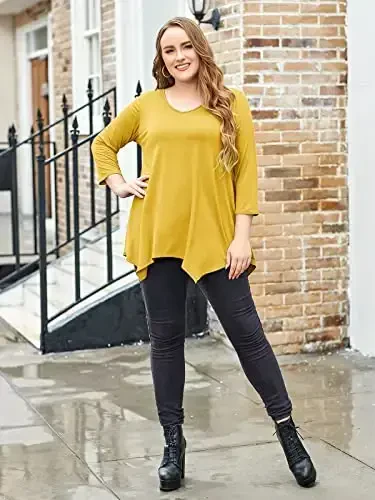 LARACE Plus Size Tops for Women Tunic Asymmetrical Dress Shirts 3/4 Sleeve V Neck Flowy Ladies Clothes for Leggings - 5
