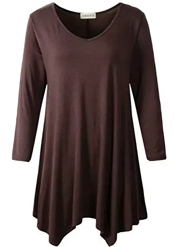 LARACE Plus Size Tops for Women Tunic Asymmetrical Dress Shirts 3/4 Sleeve V Neck Flowy Ladies Clothes for Leggings 