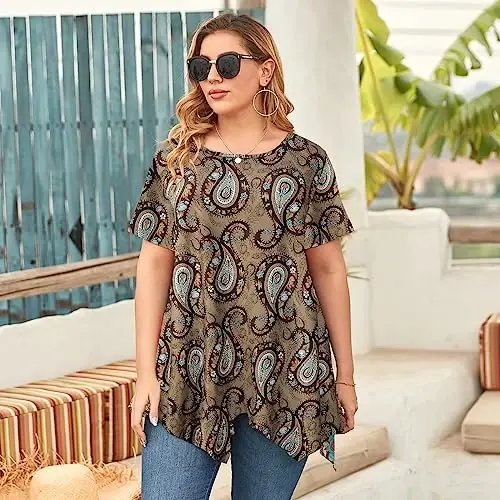 LARACE Short Sleeve Shirts for Womens Plus Size Tops Casual Summer Clothes Asymmetrical Tunic Blouses - 3