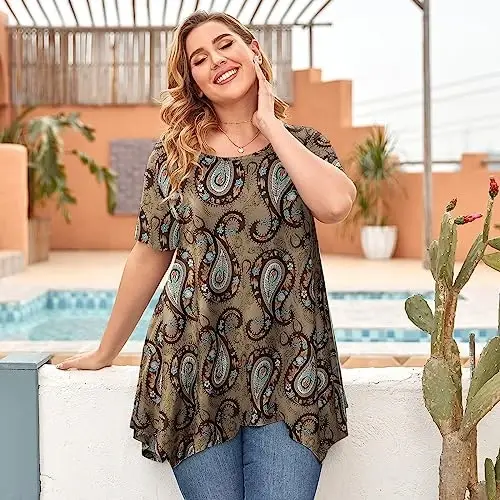 LARACE Short Sleeve Shirts for Womens Plus Size Tops Casual Summer Clothes Asymmetrical Tunic Blouses - 4